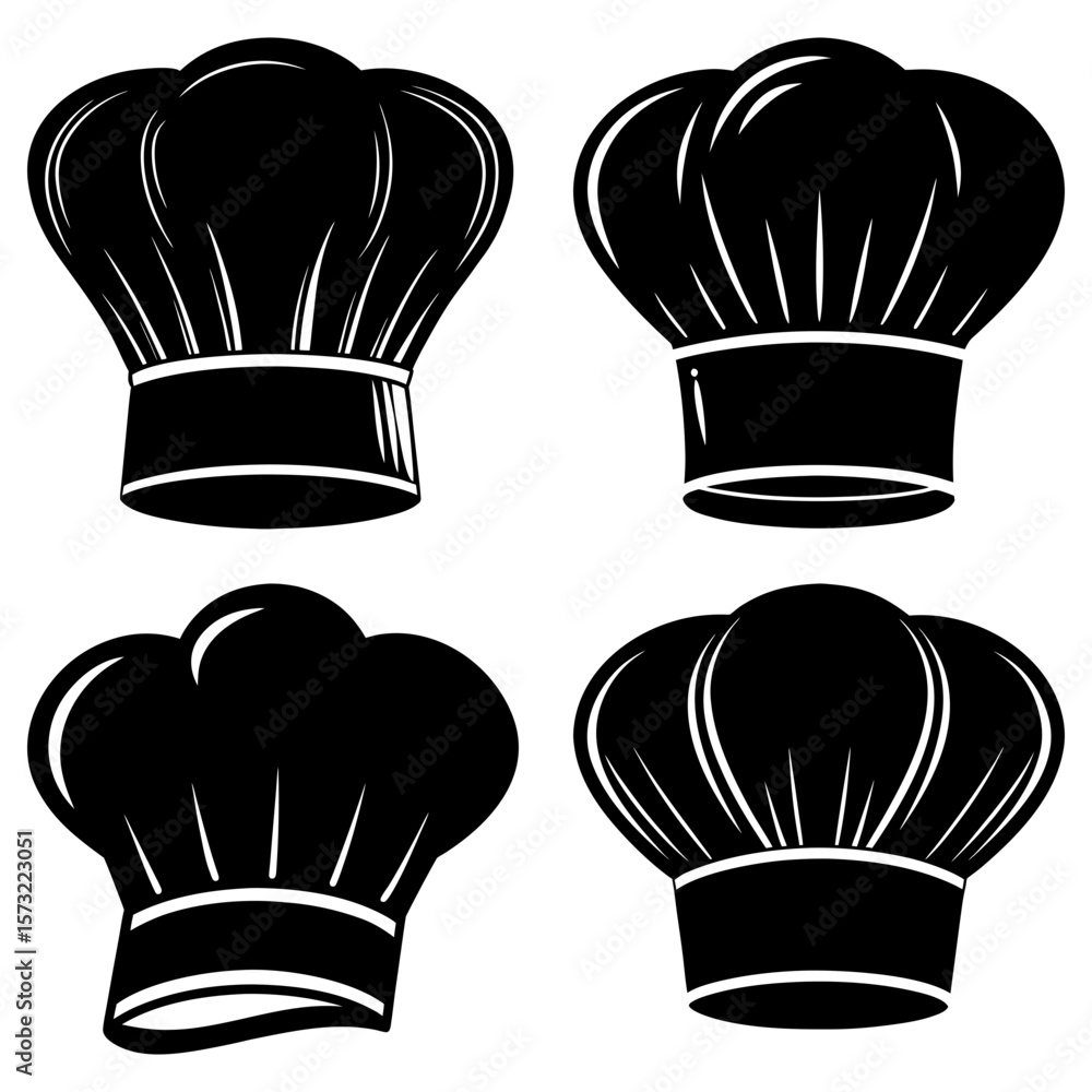 Aufkleber four chef hats in black and white with different styles and shapes in a vector illustration format