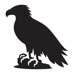 Silhouette of a Powerful Eagle Perched on Rock – Majestic Bird of Prey Illustration for Logo, Tattoo, or Wildlife Design Concept
