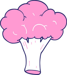 cartoon doodle broccoli in bright neon color