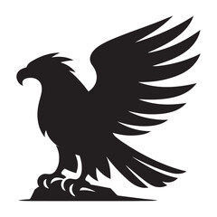 Silhouette of a Powerful Eagle Perched on Rock – Majestic Bird of Prey Illustration for Logo, Tattoo, or Wildlife Design Concept