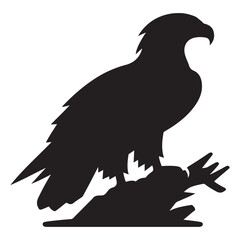 Silhouette of a Powerful Eagle Perched on Rock – Majestic Bird of Prey Illustration for Logo, Tattoo, or Wildlife Design Concept