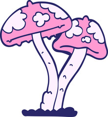 cartoon doodle mushroom in bright neon color