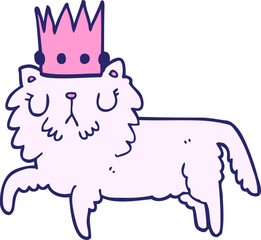 cartoon cat wearing crown in bright neon color