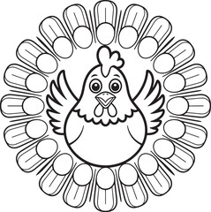 chicken with mandala line art design illustration premium quality