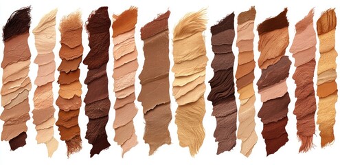 A spectrum of skin tones, displayed as layered, torn strips