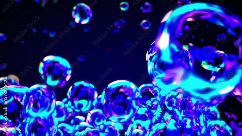 Poster colorful bubbles floating in a vibrant and dynamic underwater environment with shimmering effects