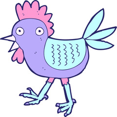 funny cartoon chicken in bright neon color