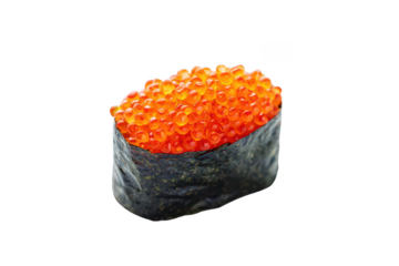 Gunkan Maki sushi with bright orange ikura salmon roe on gunkanmaki