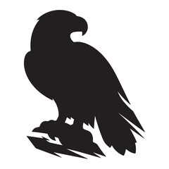 Silhouette of a Powerful Eagle Perched on Rock – Majestic Bird of Prey Illustration for Logo, Tattoo, or Wildlife Design Concept