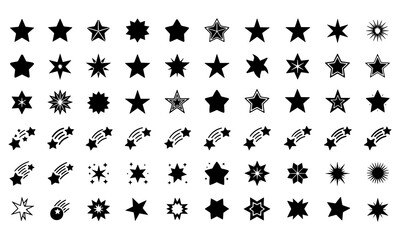 Stars icon collection. Different star shapes. Black stars icon set. Sparkle star icon set. Falling stars