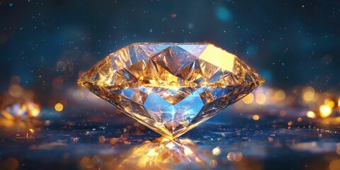 Obraz premium Diamond-shaped glowing crystal with glass reflections and fantasy jewelry detail PNG