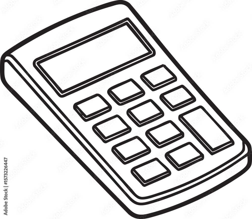 Poster simple black and white line drawing of a calculator isolated on transparent background