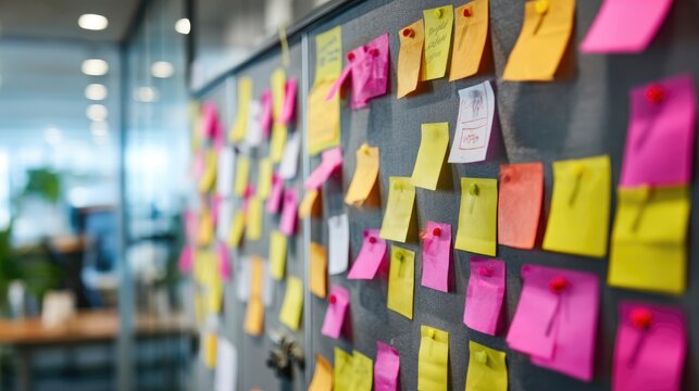 cloud-based whiteboard with sticky notes during virtual brainstorming