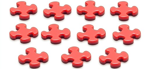 Red puzzle pieces arranged on a white background