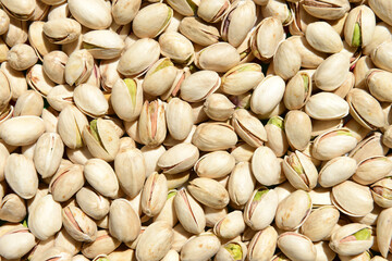 Raw pistachios nuts. Flat lay
