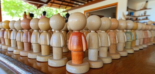 Wooden figurines in a row