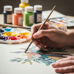 Naklejka premium hand painting with paint and brush