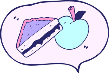 freehand drawn speech bubble cartoon packed lunch in bright neon color