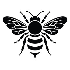Obraz premium Stylized black bee insect with striped body and wings silhouette
