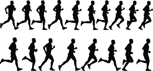 Runners Silhouettes Set, Men Jogging, Sprinting, and Training for Marathon, Fitness, Healthy Lifestyle, Exercise, Sport, Endurance, Active Performance