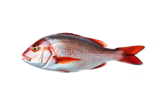 Red snapper fish with bright red fins and scales on seafood ocean