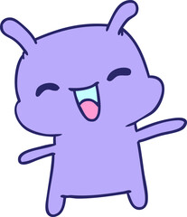 cartoon illustration kawaii cute happy alien in bright neon color