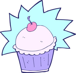 cartoon cupcake in bright neon color