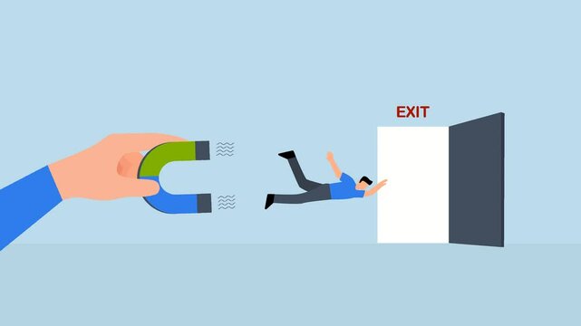 4k animation of Boss holds magnet to pull resignation letter