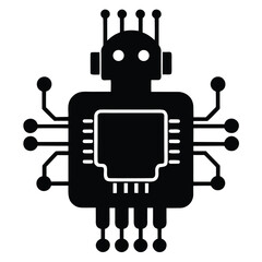 Abstract ai processor chip silhouette representing artificial intelligence and technology isolated on white background