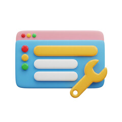 3D website interface with a wrench for settings and maintenance tools. Isolated on transparent background, png
