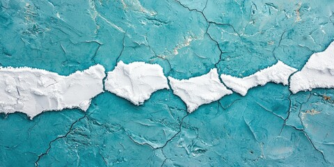 Frozen ground surface with white crack running diagonally on teal backdrop