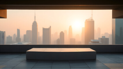 Urban Rooftop City Skyline Sunset View Empty Space