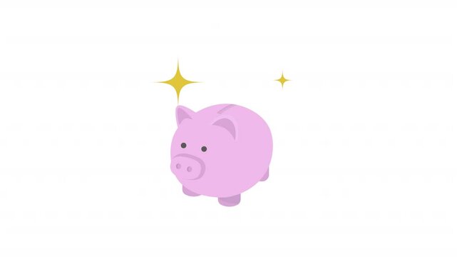 豚の貯金箱にお金が入って行くアニメーション 3 パターン