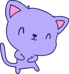 cartoon illustration of cute kawaii cat in bright neon color