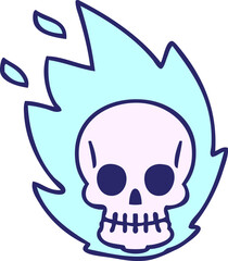 hand drawn quirky cartoon skull in bright neon color