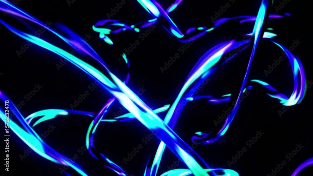 Poster abstract vibrant neon blue and turquoise flowing lines on black background creating dynamic and capt