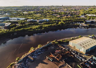 Blaydon UK: 05-05-2025. Aerial view of Blaydon Industrial Estate and Newburn Riverside Business Park on the banks of the River Tyne.