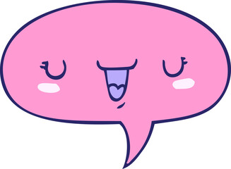 cute happy face cartoon with speech bubble in bright neon color