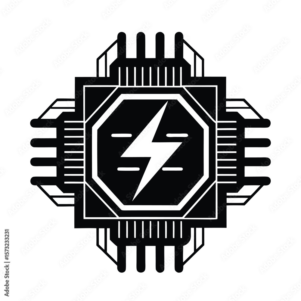 Poster stylized energy chip graphic with a distinct silhouette presented isolated on a clean white backgrou