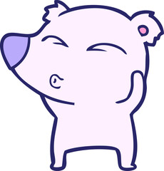 cartoon whistling bear in bright neon color