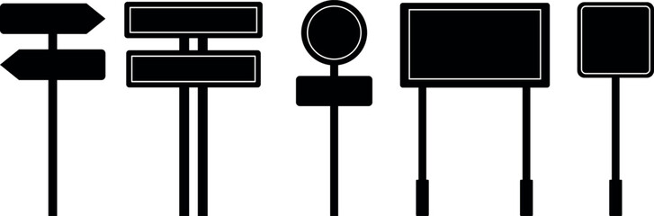 Black traffic sign silhouette template set with varied board shapes