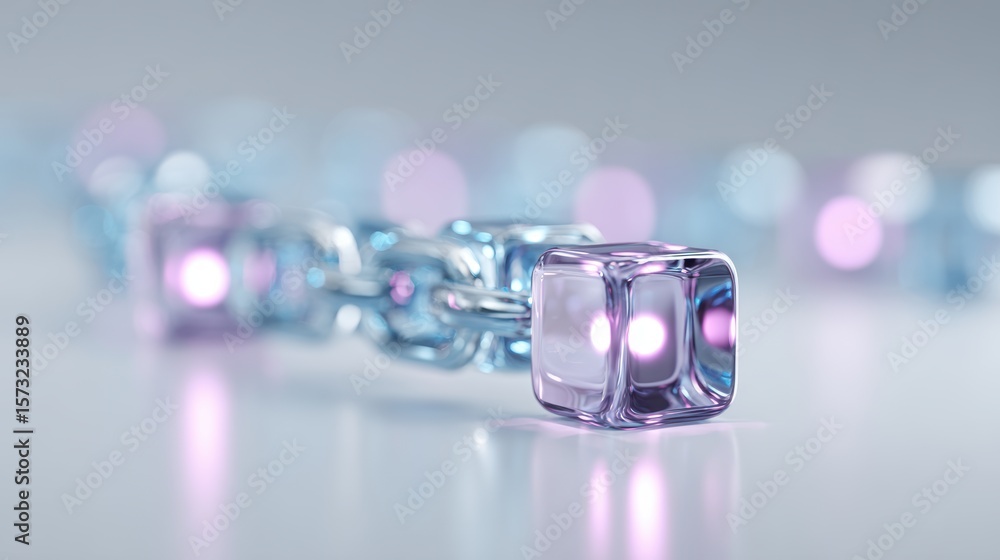 Poster blockchain technology: metallic cubes and network nodes