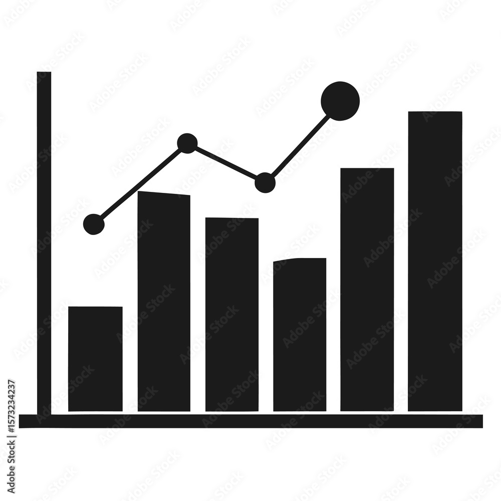 Poster abstract graphic bar and line chart building silhouette representing growth and data analysis isolat