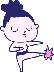 cartoon calm woman in bright neon color