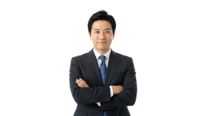 Confident Businessman in Professional Suit with Folded Arms on Isolated Background