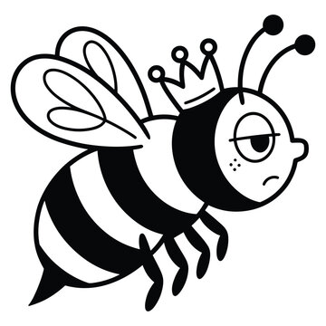 Cartoon queen bee with a crown and a grumpy expression silhouette