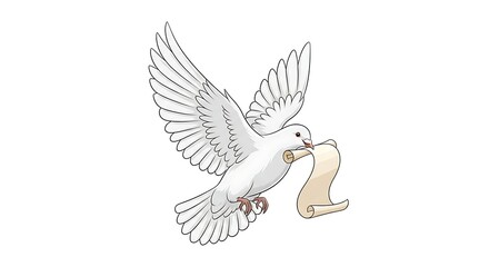 Obraz premium Dove with Scroll Vector – Peace Declaration Symbol on White