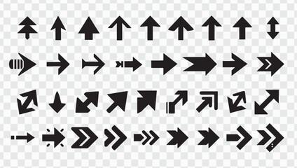 Minimal Black Arrow Icons Set. Flat Silhouettes in Multiple Directions on White Background
