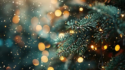 Magical Christmas theme background with abstract trees and sparkle glow