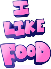 freehand drawn cartoon i like food symbol in bright neon color
